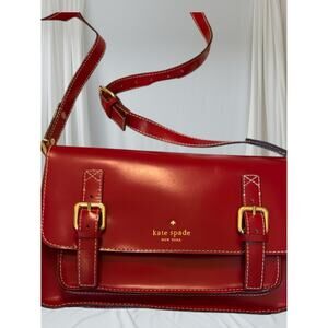 Vtg Kate Spade True Red Leather Flap Shoulder Bag